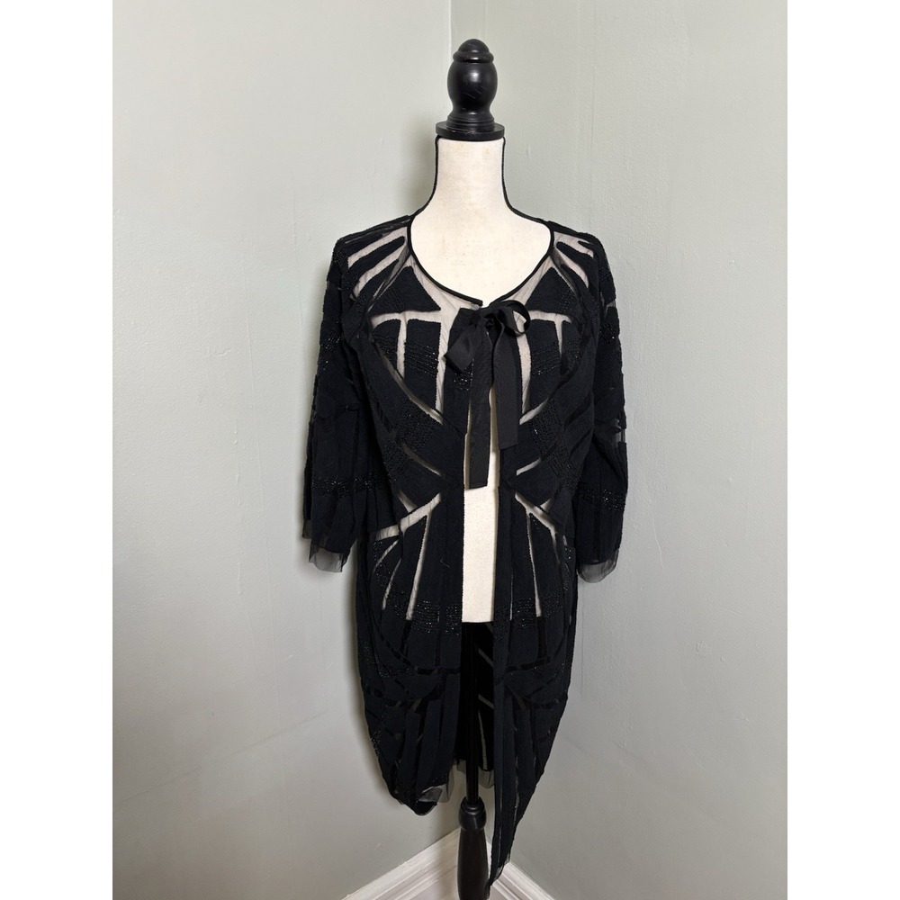 Hoss Intropia Large 42 Black Sheer Art Deco Cardigan Dark Romantic